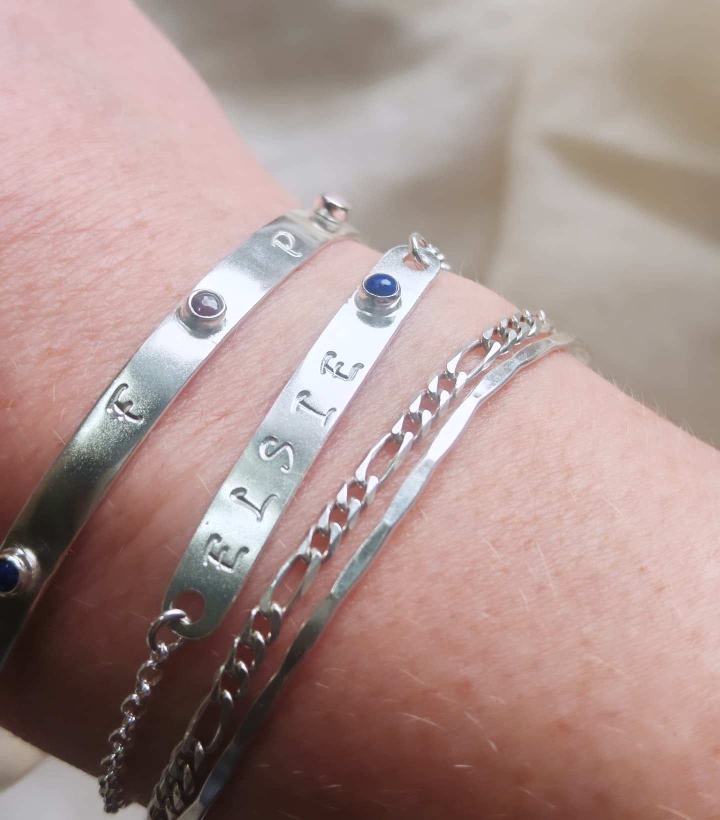 Name and birthstone tag bracelet