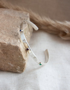 Initial, birthstone cuff bangle