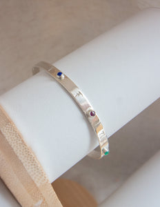 Initial, birthstone cuff bangle