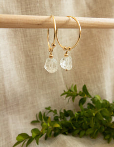 Clear Quartz crystal gold filled hoops