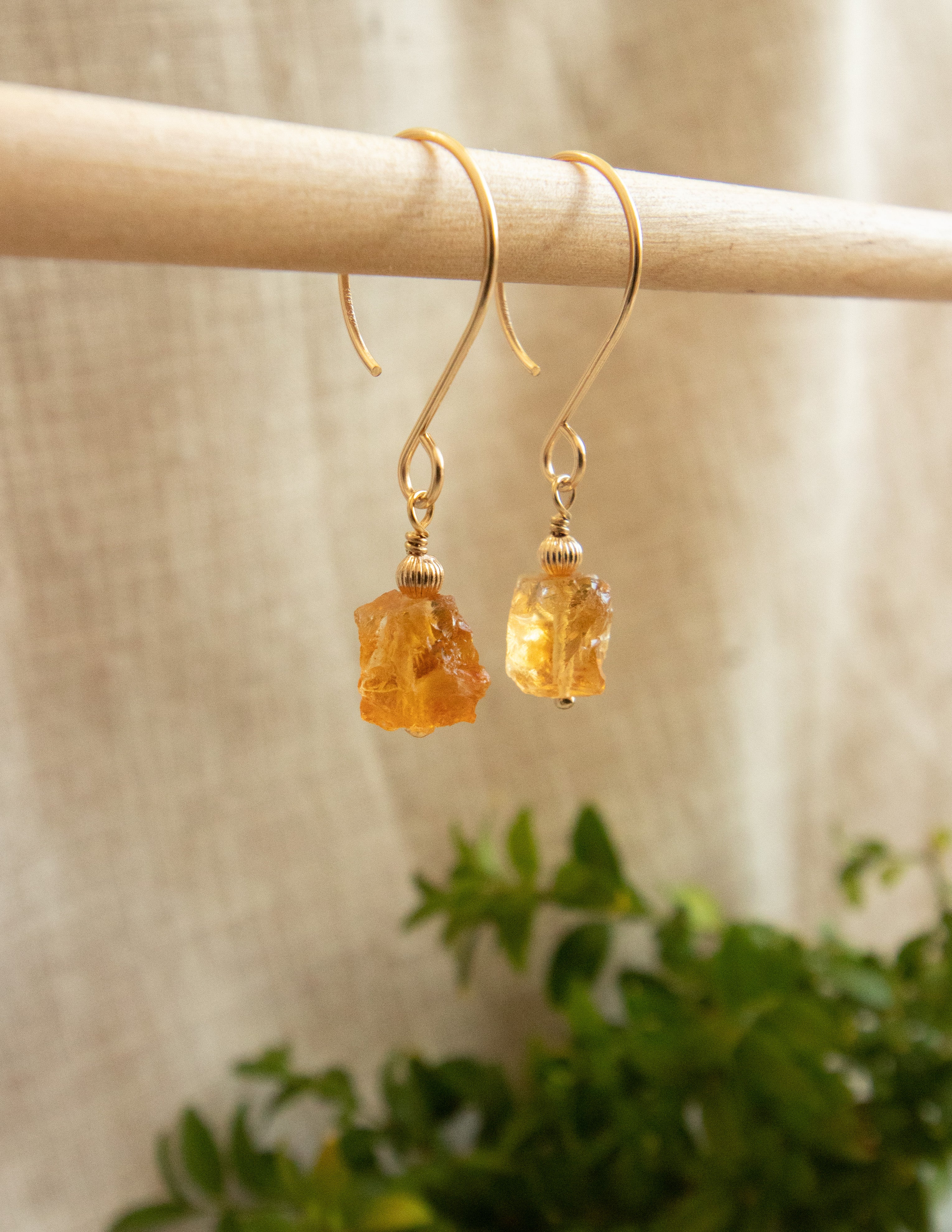 Citrine crystal gold filled hoops