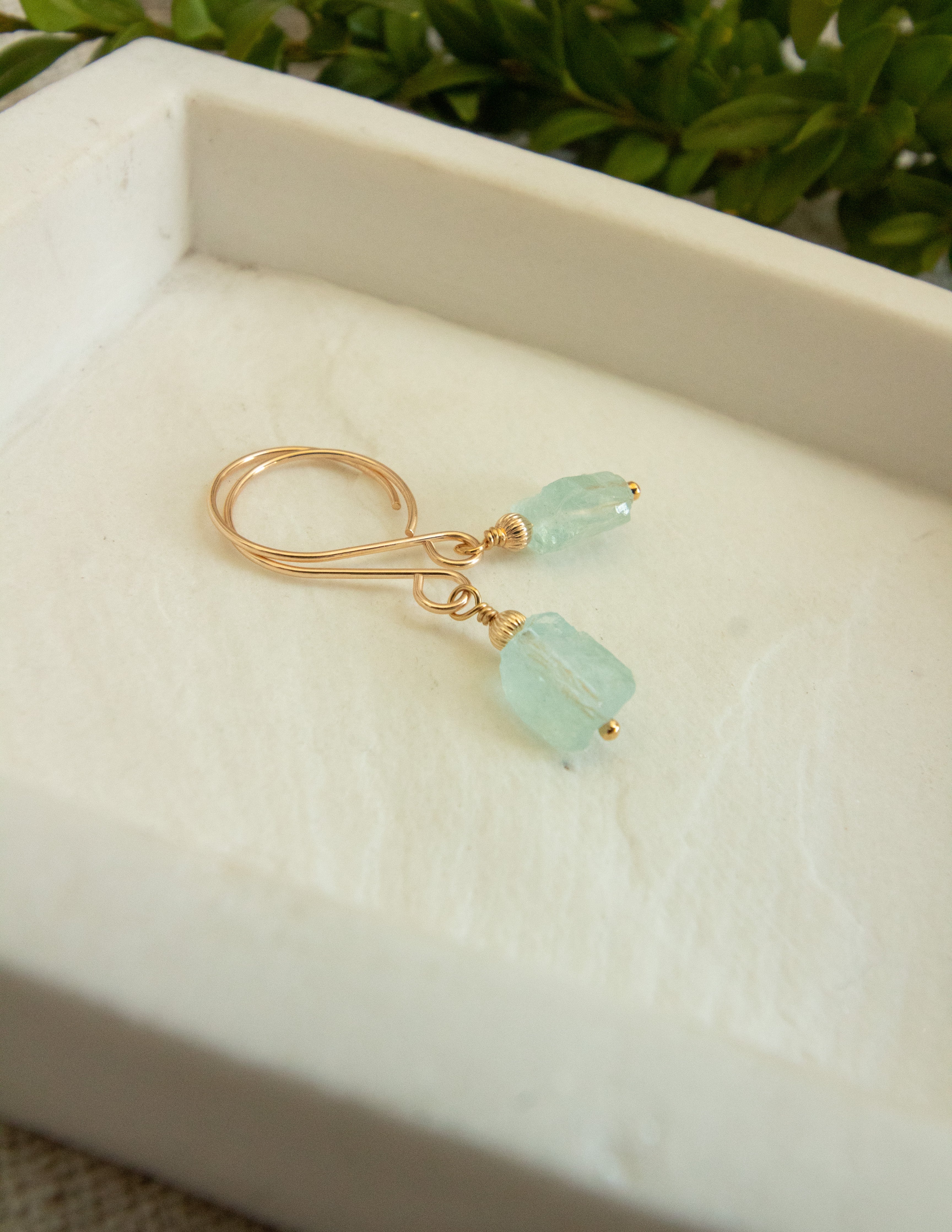 Aquamarine crystal gold filled earrings