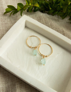 Aquamarine crystal Gold filled hoops