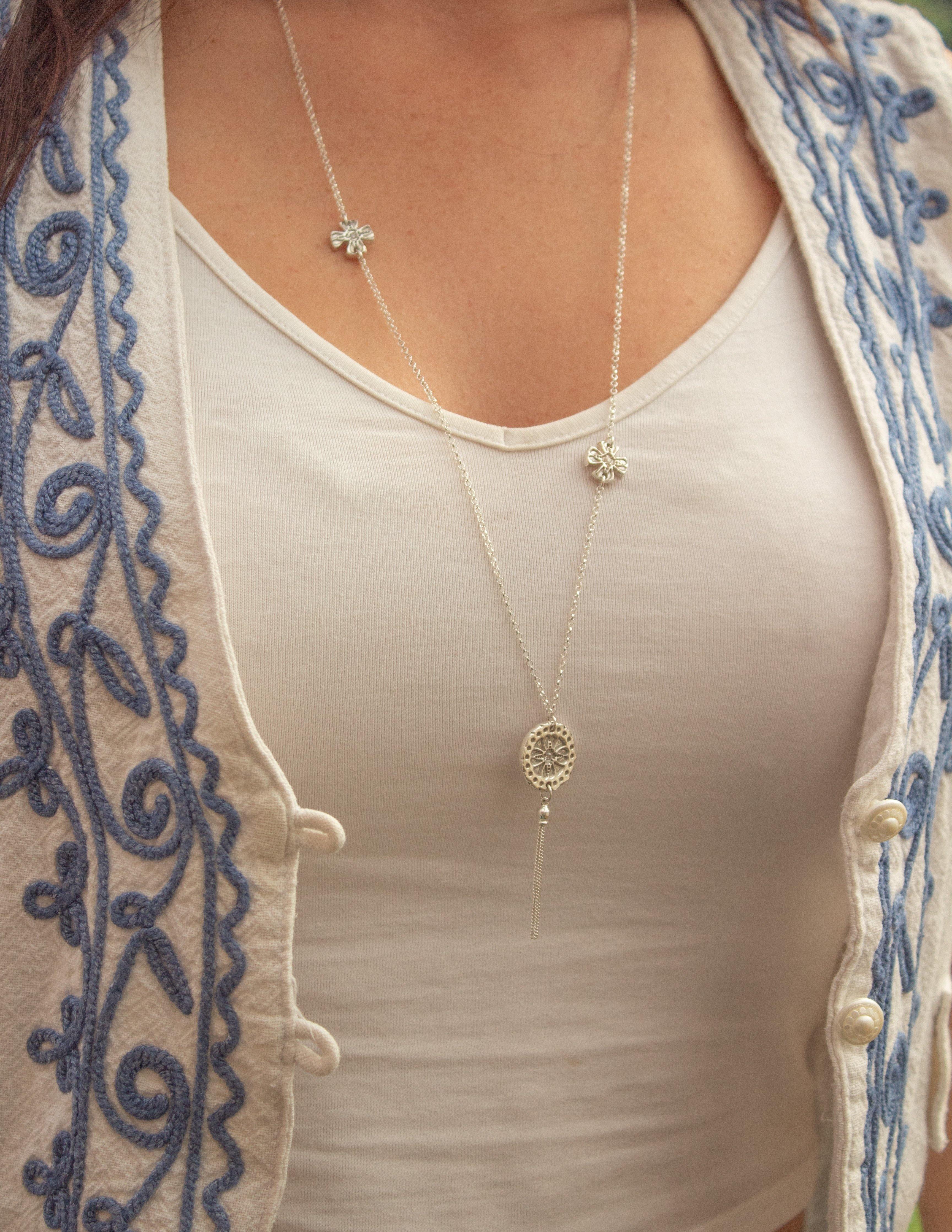 Disc-tassel long chain necklace - BlossomJewellery