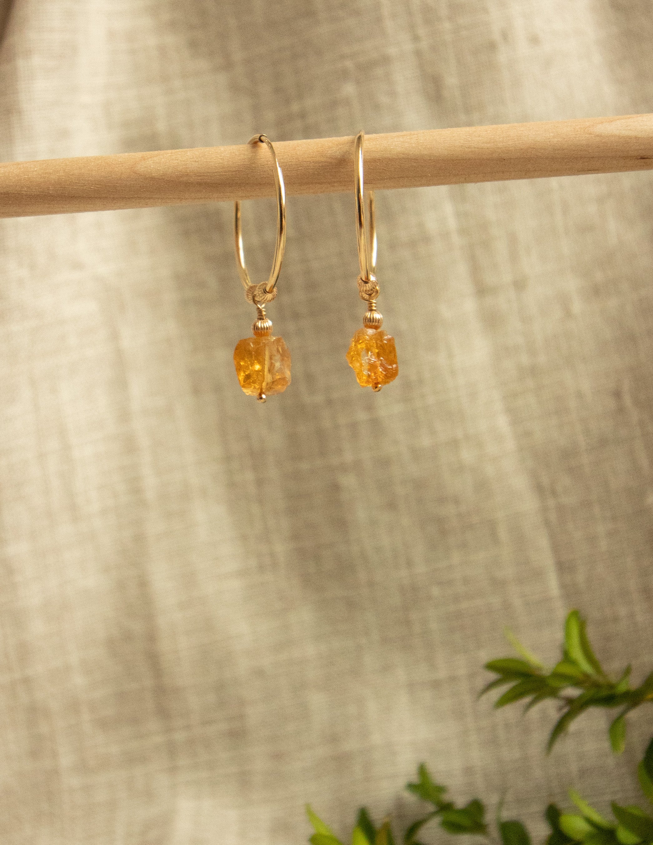 Citrine crystal gold filled hoops