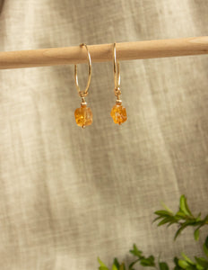 Citrine crystal gold filled hoops