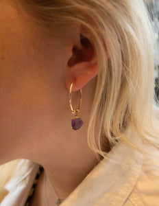 Amethyst crystal 14k Gold filled hoops