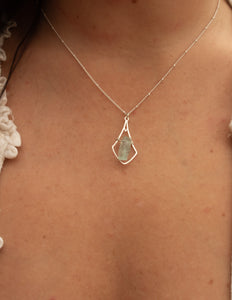 Aquamarine crystal hammered bell pendant