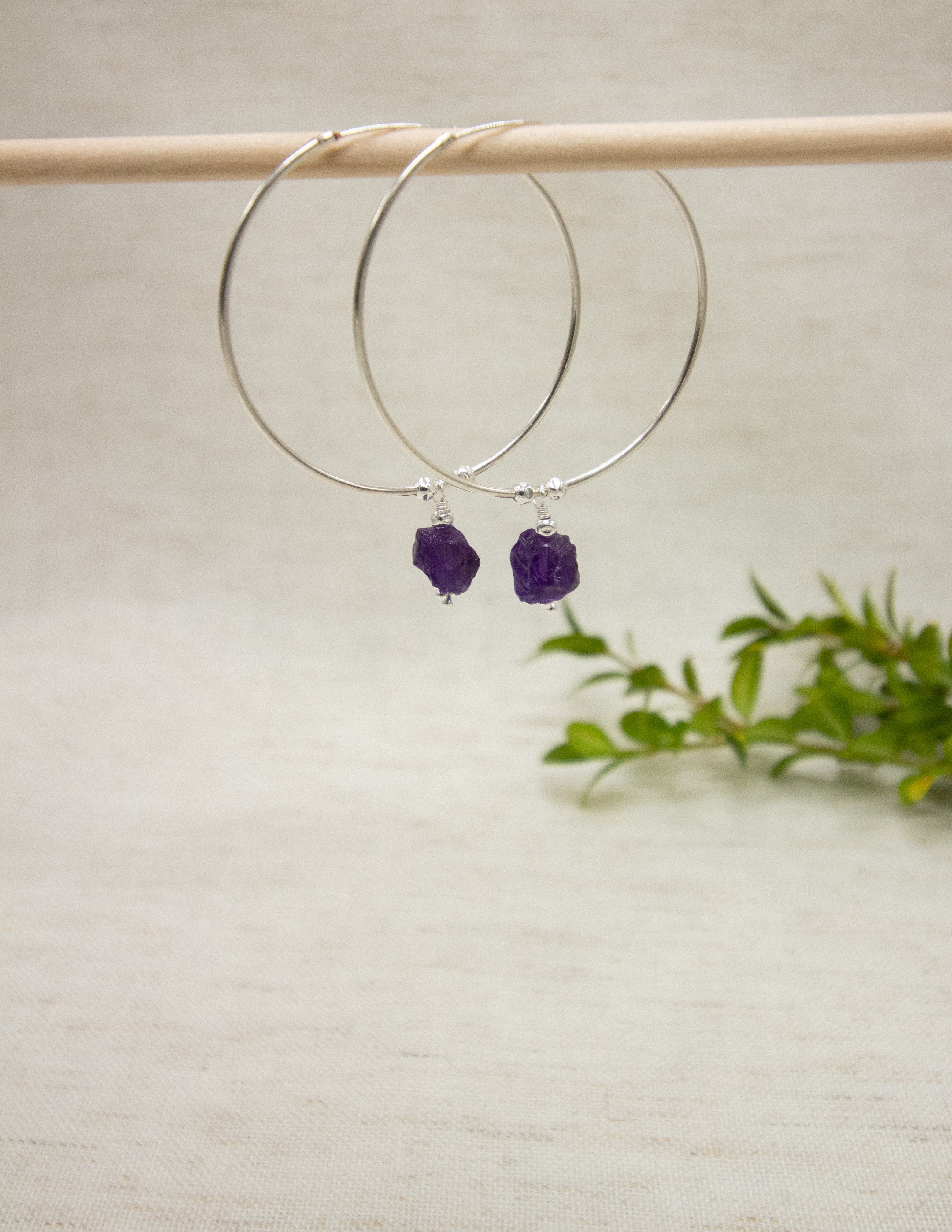 Amethyst crystal hoops