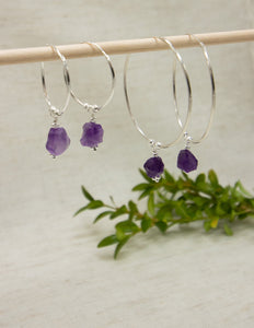 Amethyst crystal hoops