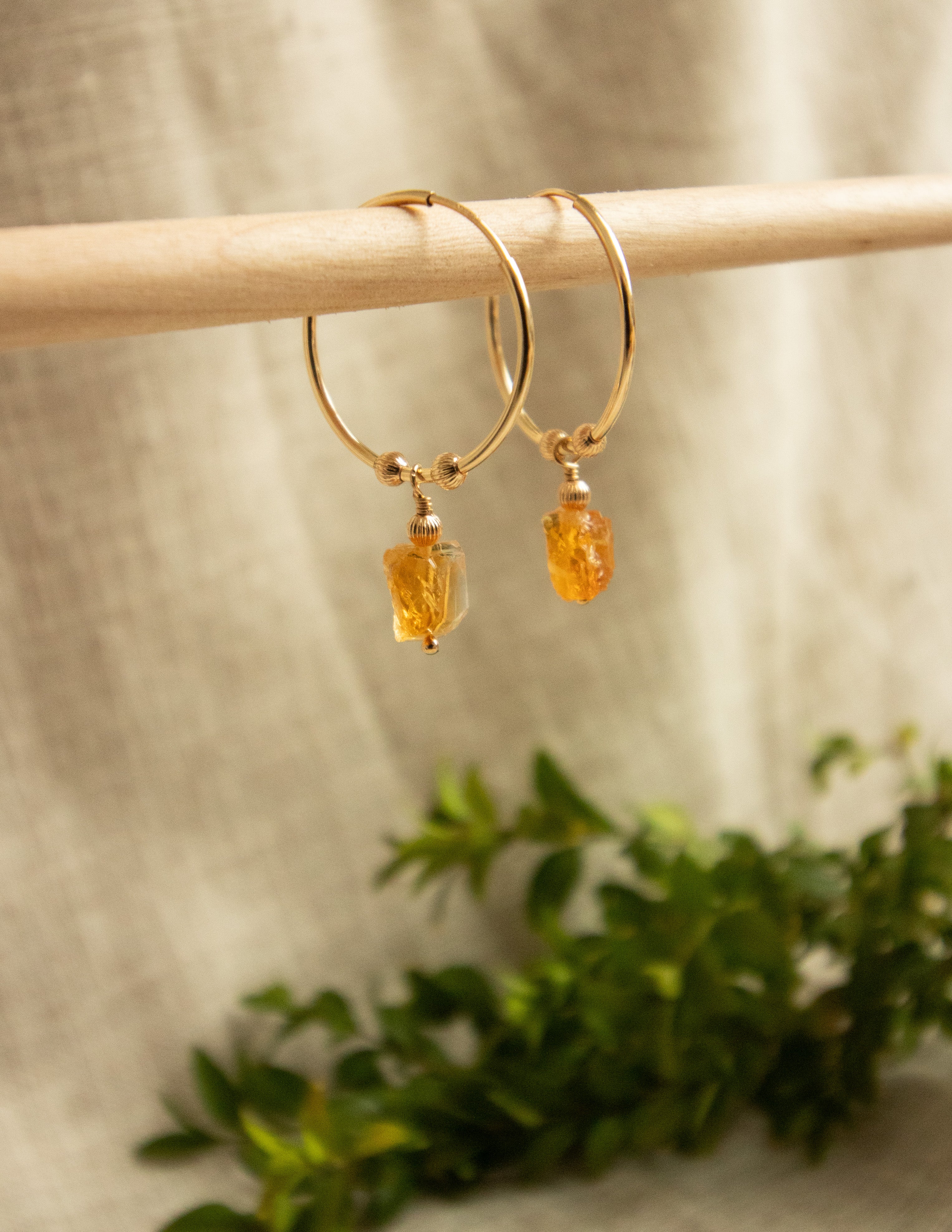 Citrine crystal gold filled hoops