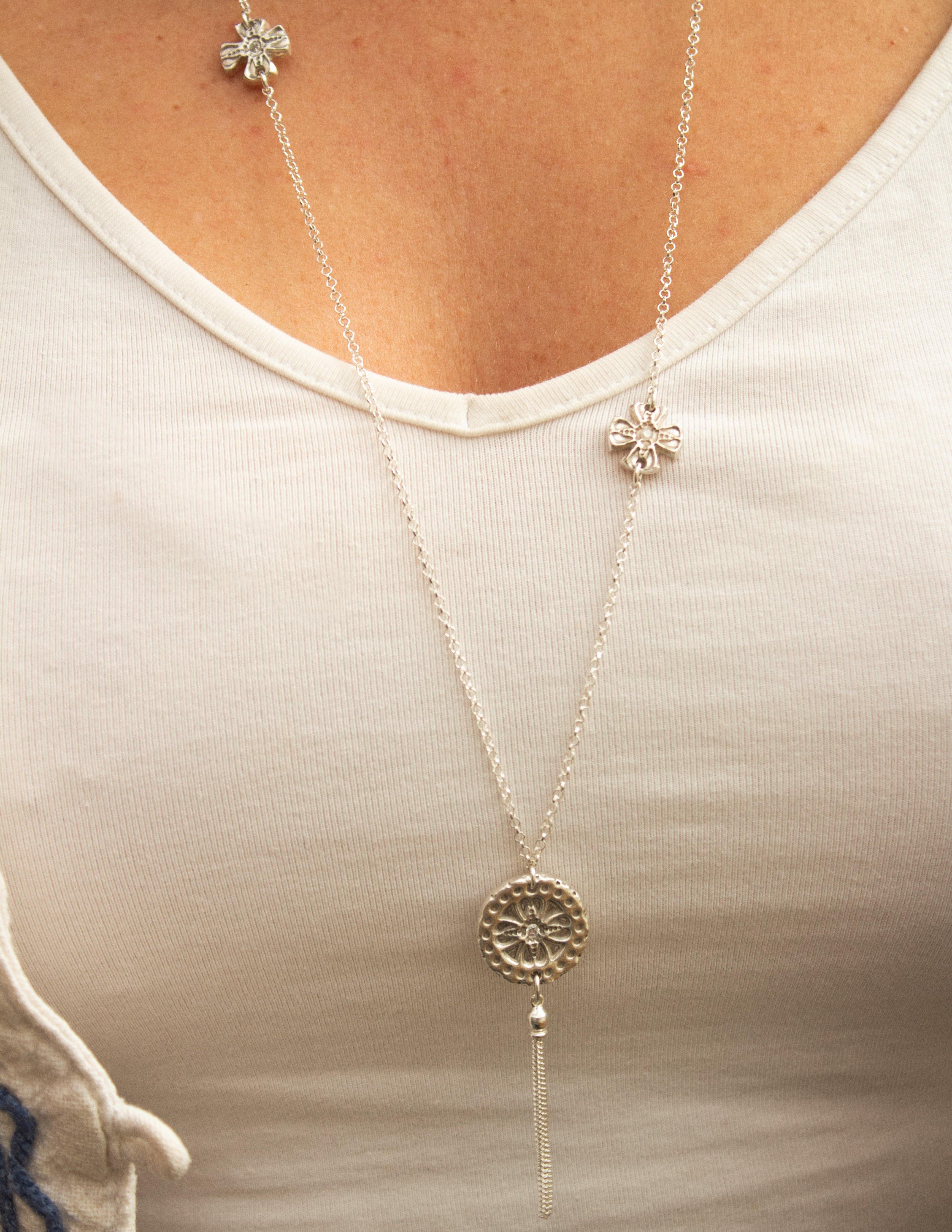 Disc-tassel long chain necklace - BlossomJewellery