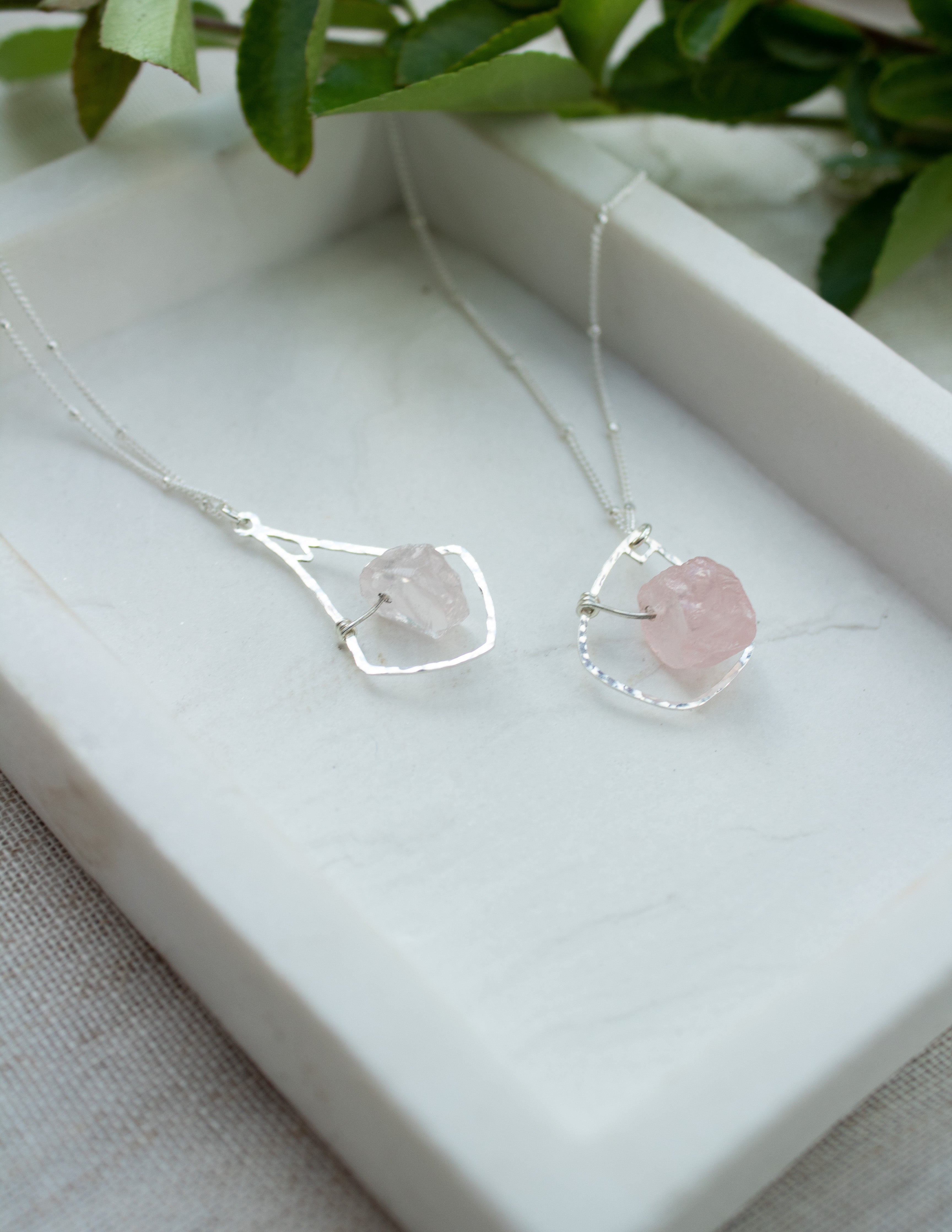 Rose Quartz crystal bell pendant necklace