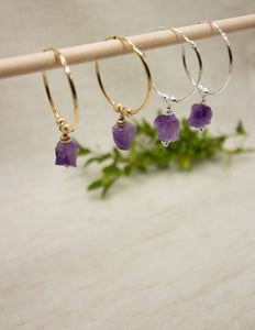 Amethyst crystal 14k Gold filled hoops