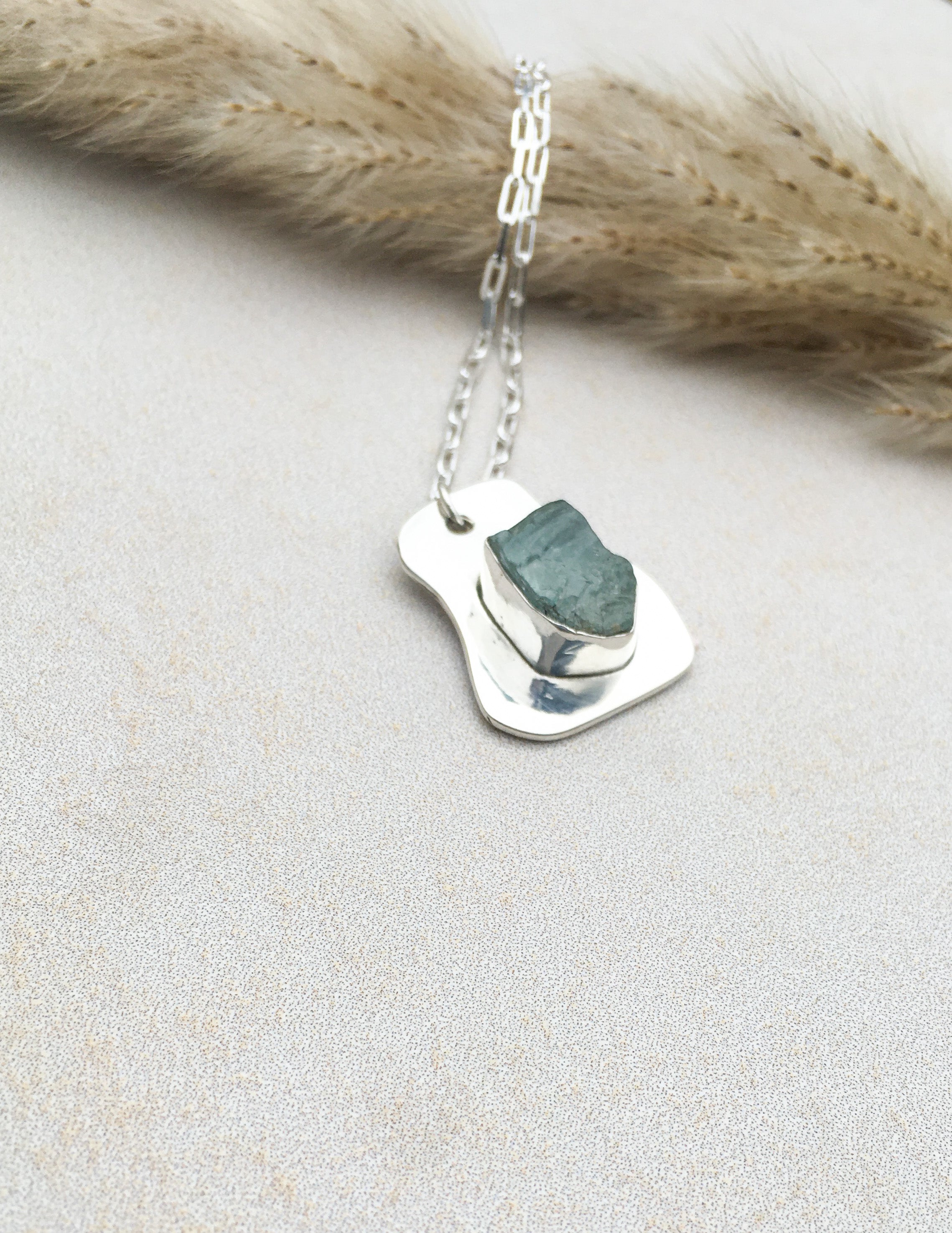 Organic Aquamarine crystal unisex necklace