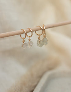 Mini raw Clear Quartz hoops