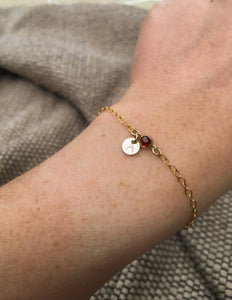 Initial Garnet 14k gold filled bracelet