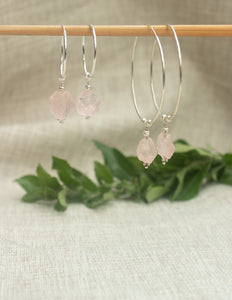 Rose Quartz crystal hoop earrings