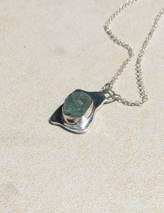 Organic Aquamarine crystal unisex necklace