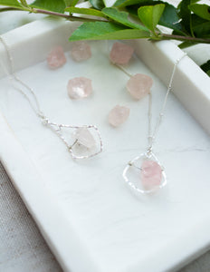 Rose Quartz crystal bell pendant necklace