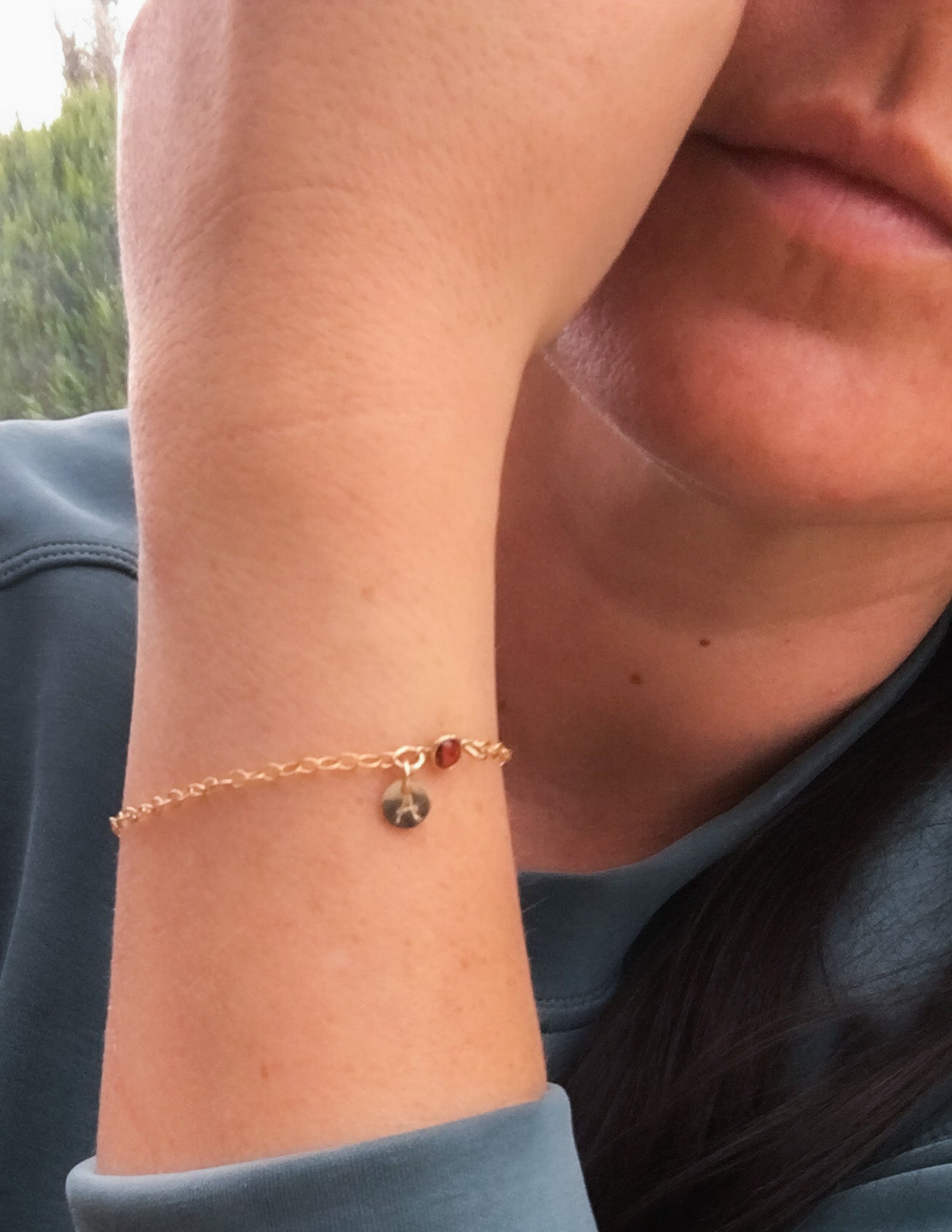 Initial Garnet 14k gold filled bracelet