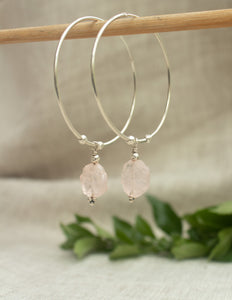 Rose Quartz crystal hoop earrings