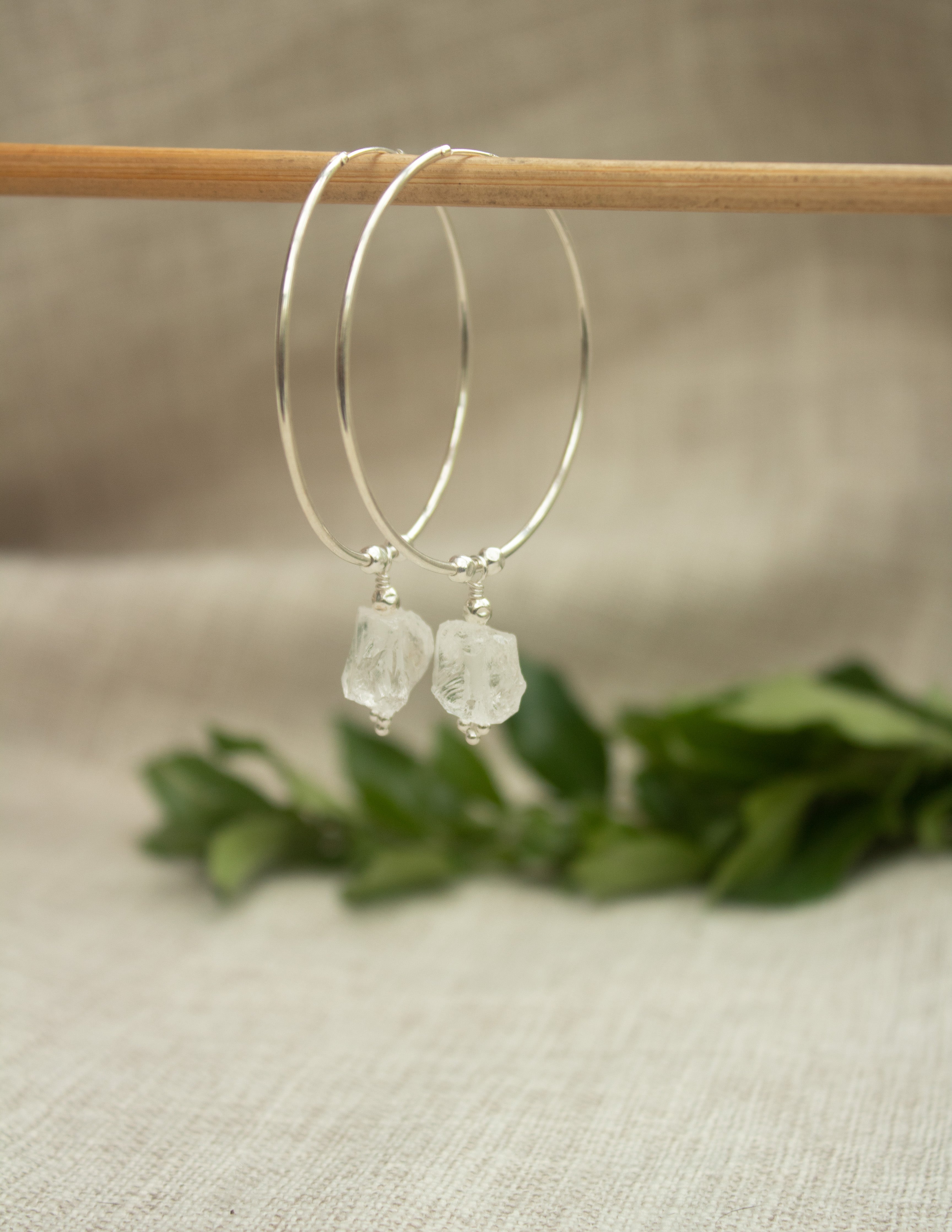 Raw crystal store hoop earrings