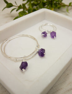 Amethyst crystal hoops