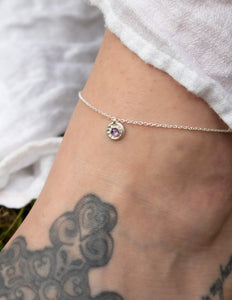 Small flower birthstone ankle bracelet