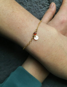 Initial Garnet 14k gold filled bracelet