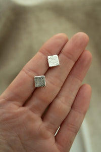 Square geometric pattern stud earrings