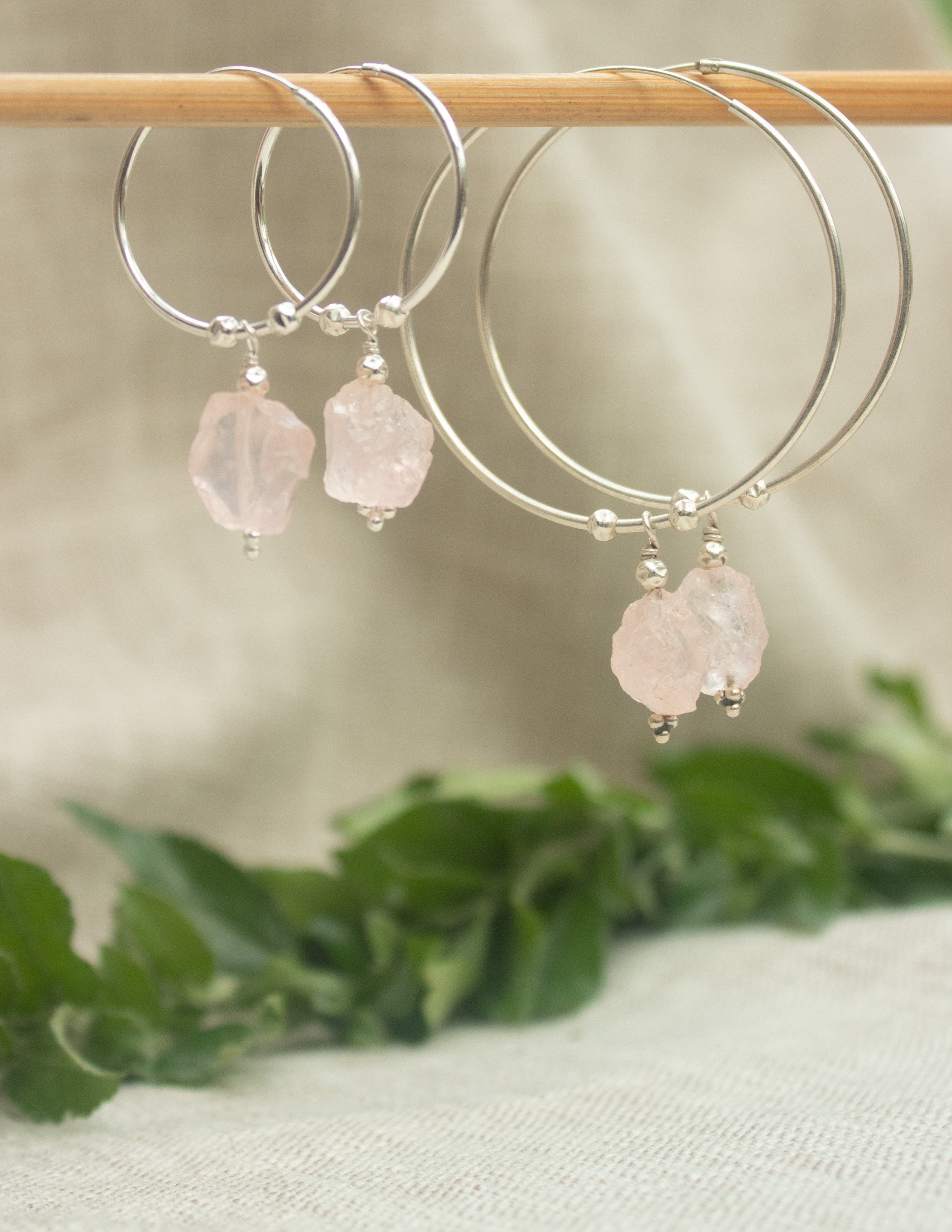 Rose Quartz crystal hoop earrings