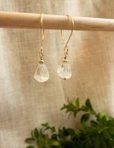 Clear Quartz crystal gold filled hoops