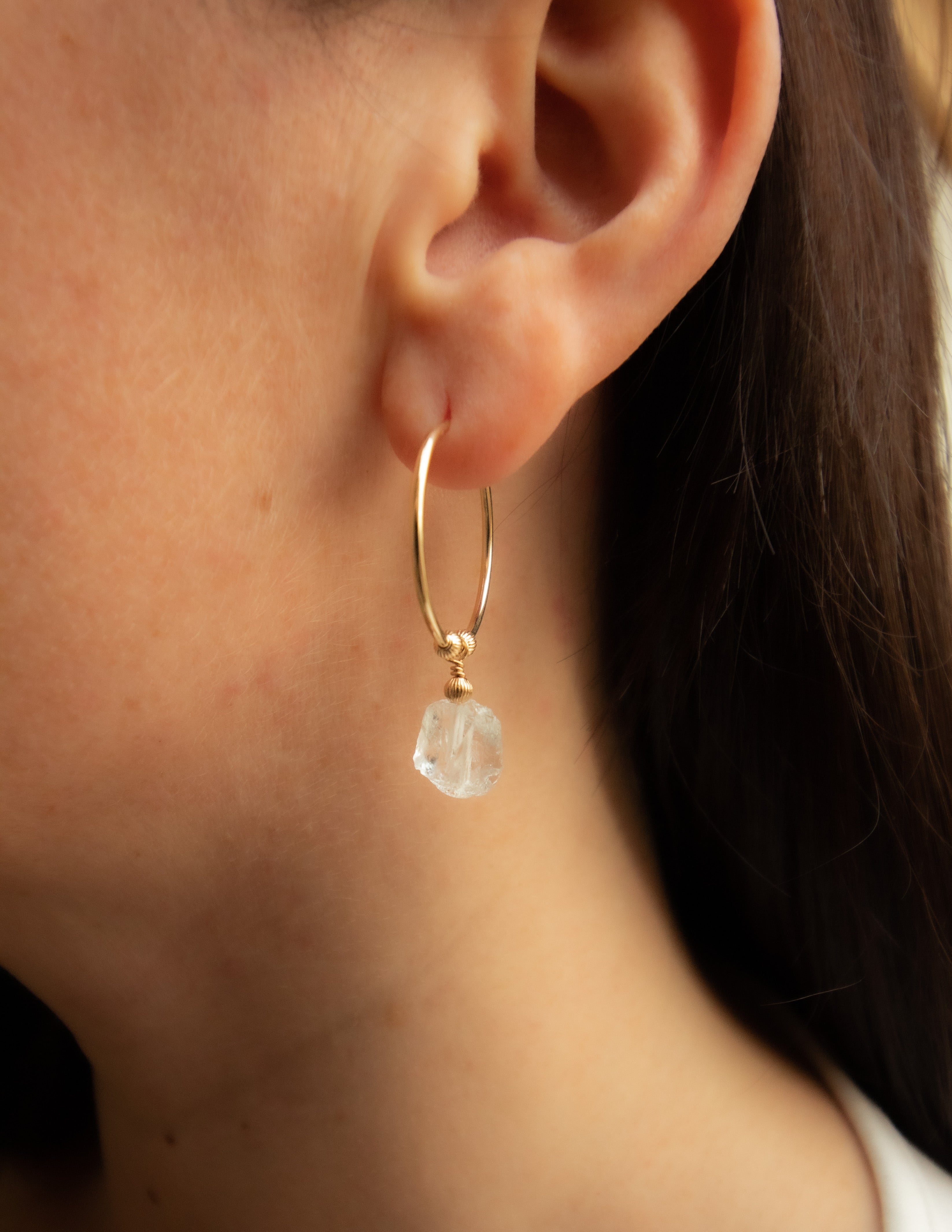 Rose Quartz crystal gold filled hoops