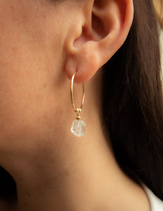 Rose Quartz crystal gold filled hoops