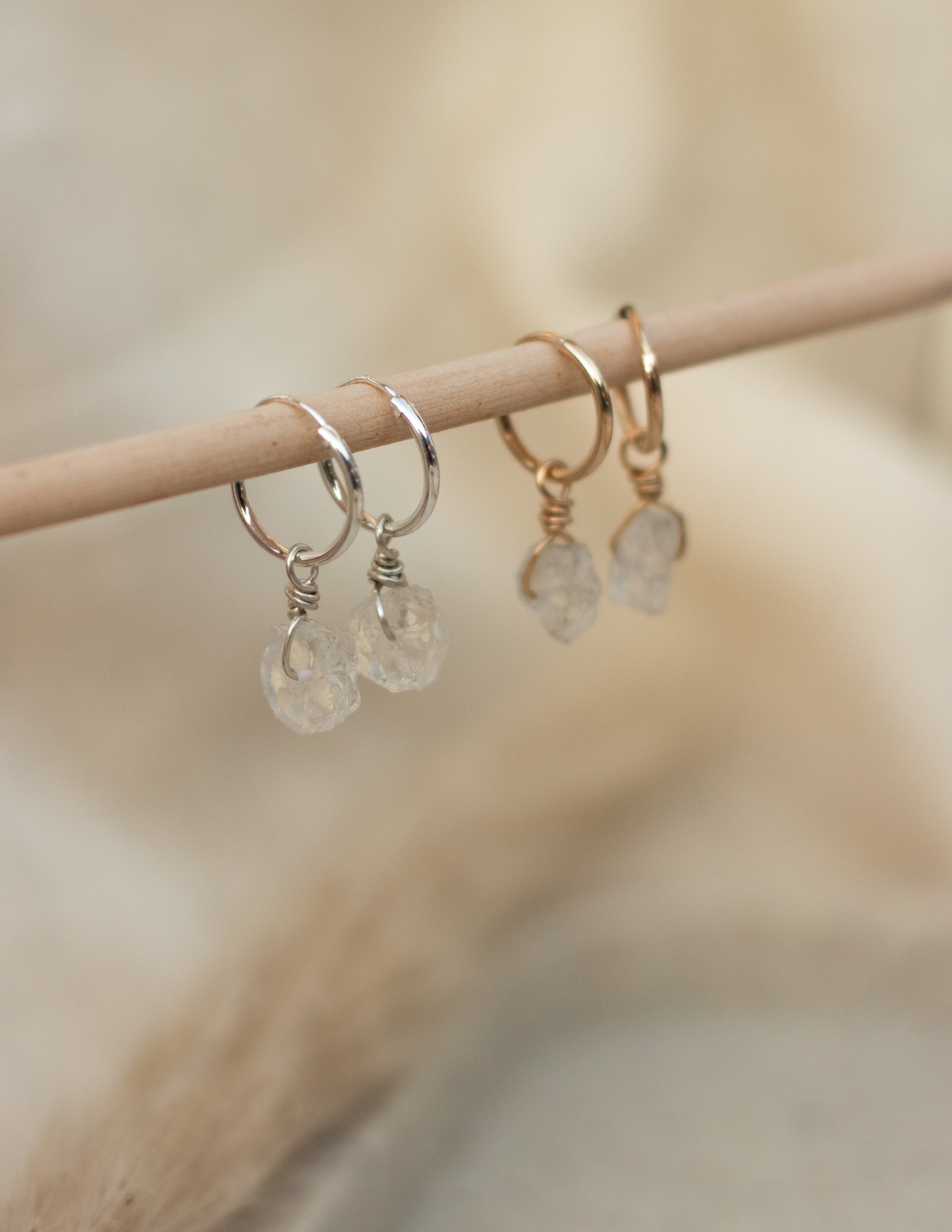 Mini raw Clear Quartz hoops