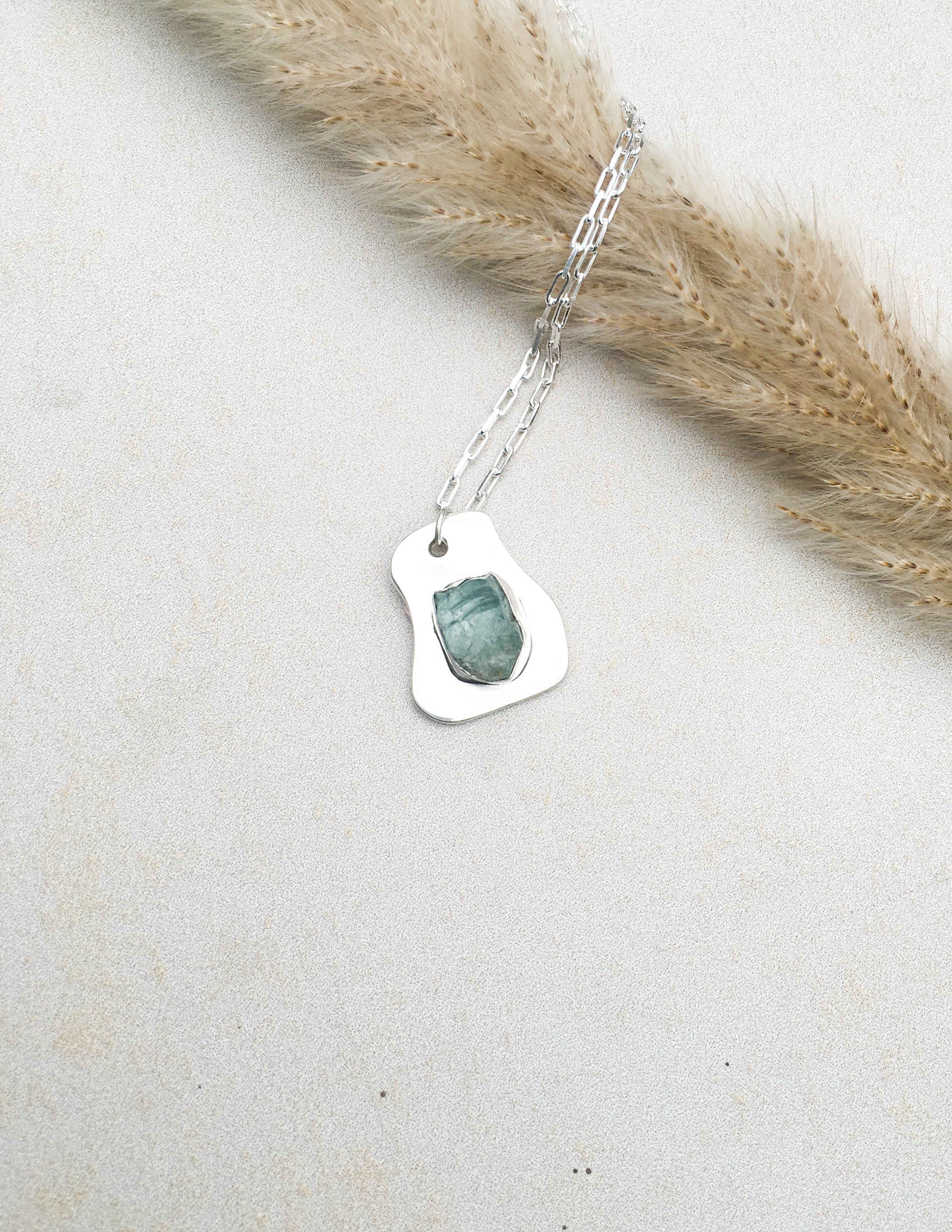 Organic Aquamarine crystal unisex necklace