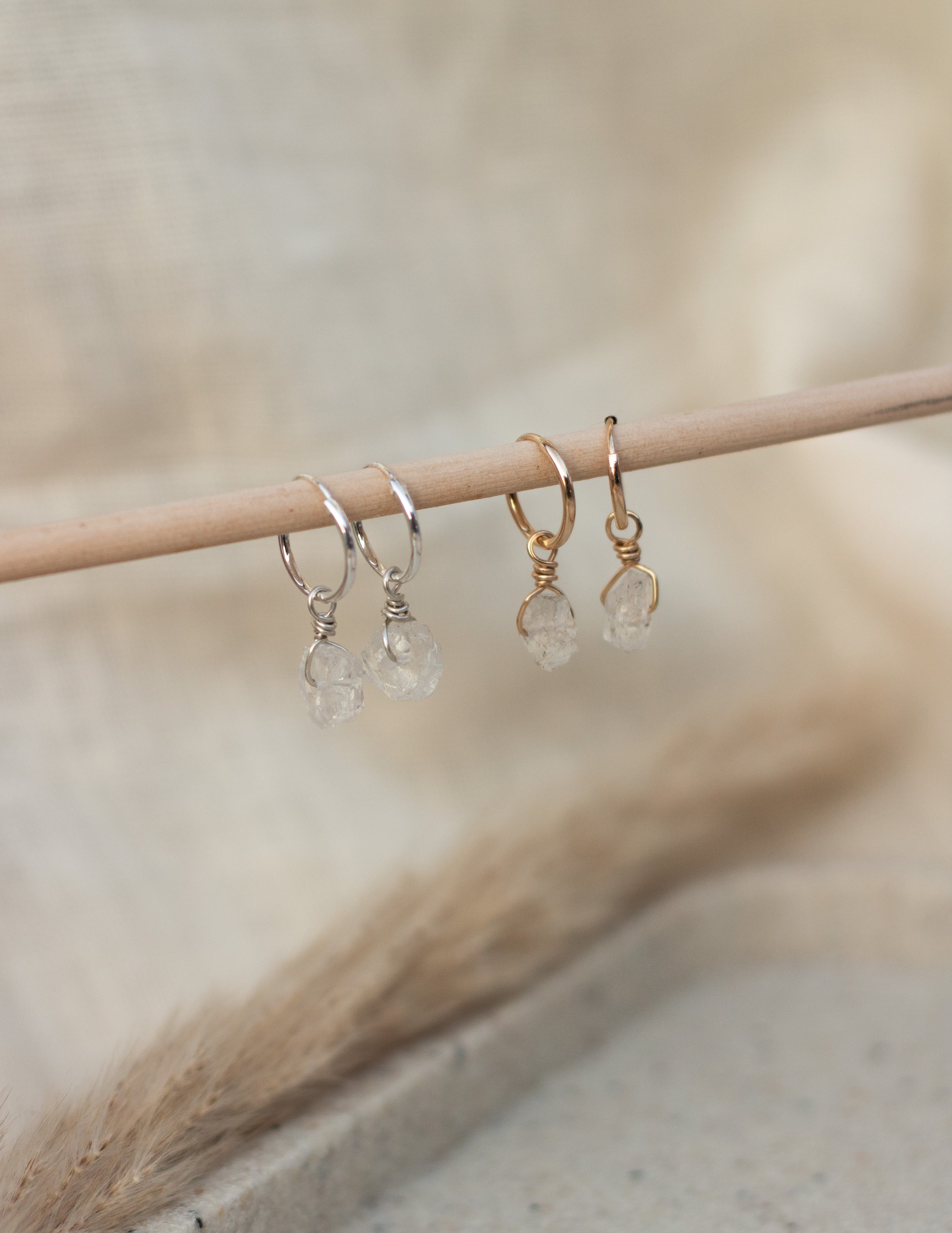 Mini raw Clear Quartz hoops