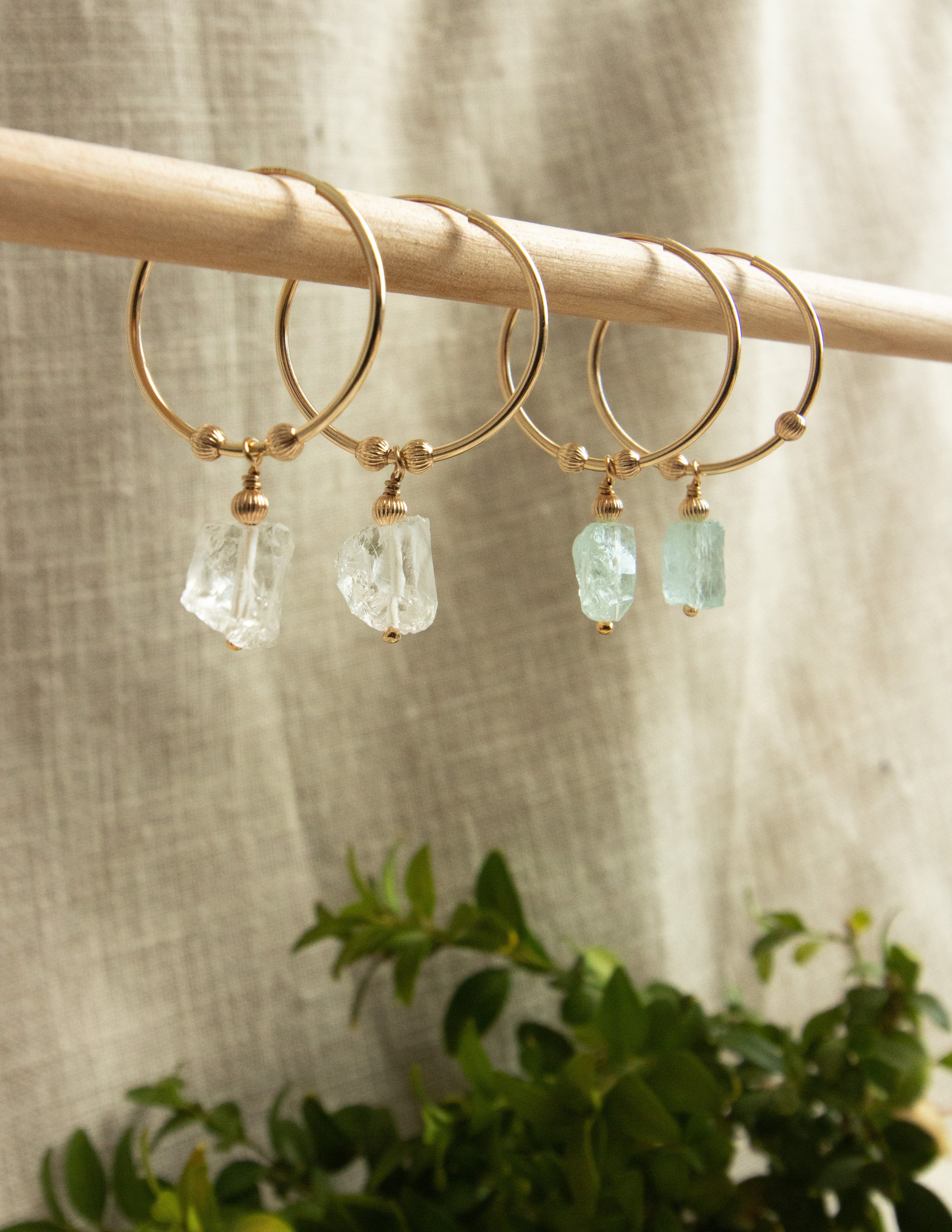 Aquamarine crystal Gold filled hoops