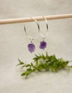 Amethyst crystal hoops