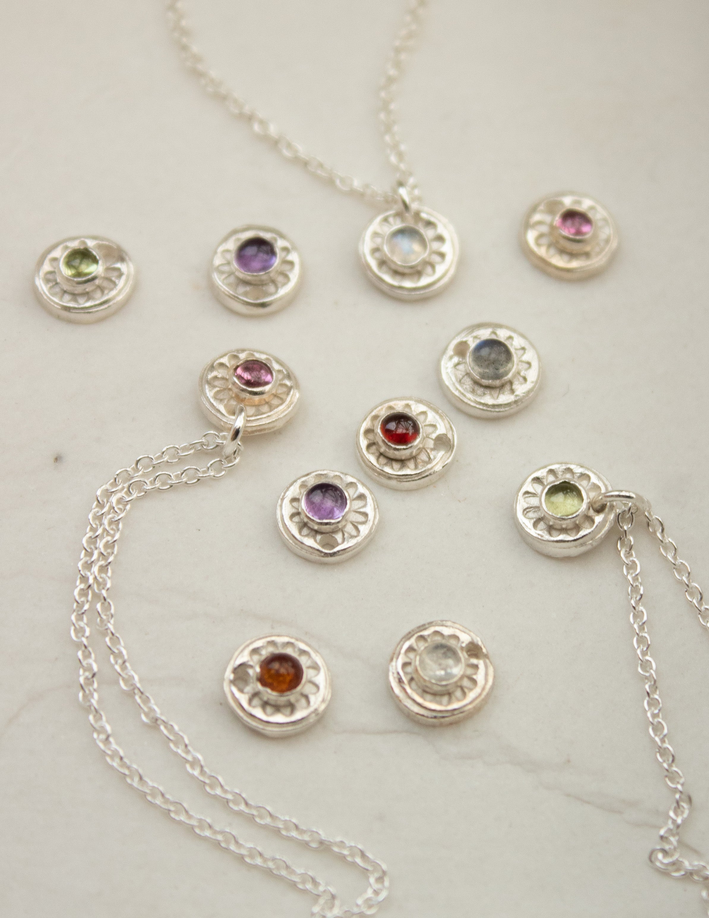 Tiny flower birthstone pendant necklace