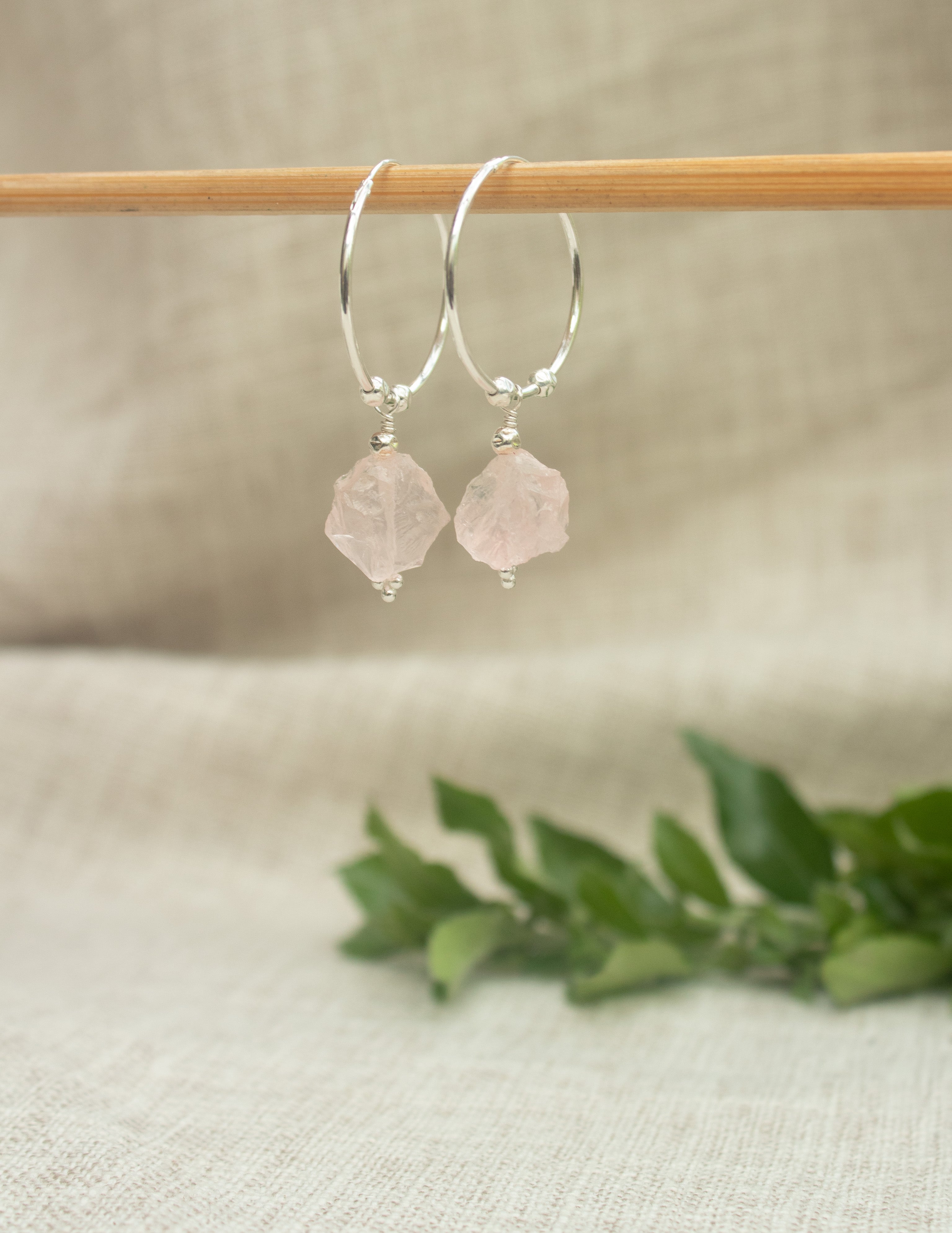 Rose Quartz crystal hoop earrings