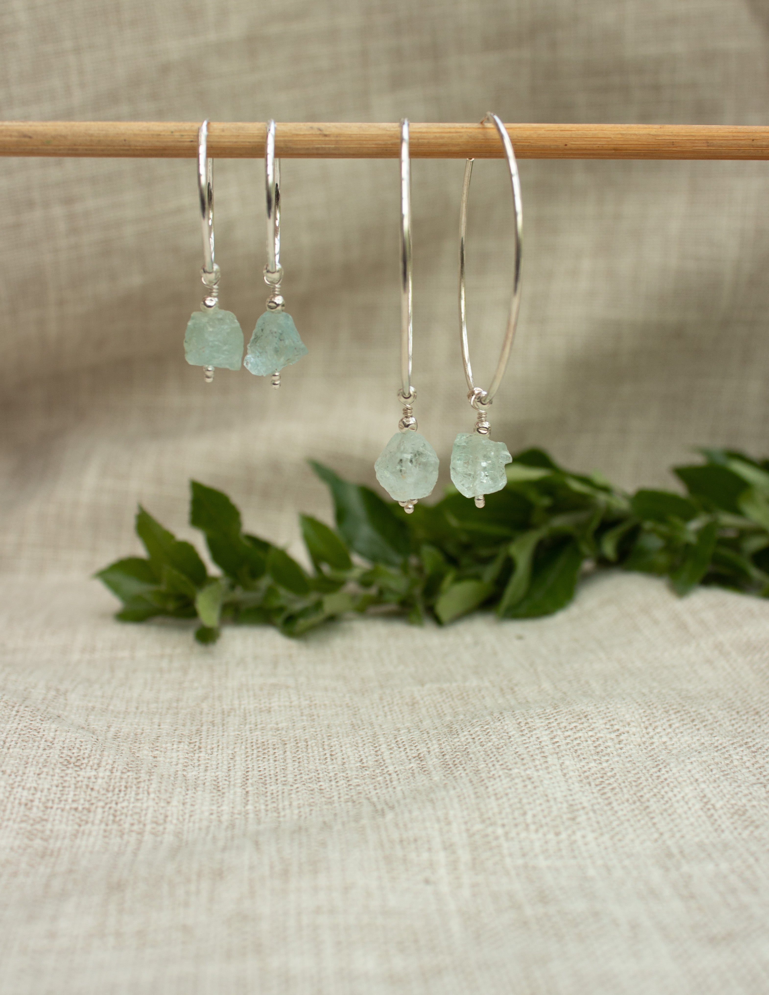 Aquamarine crystal hoop earrings