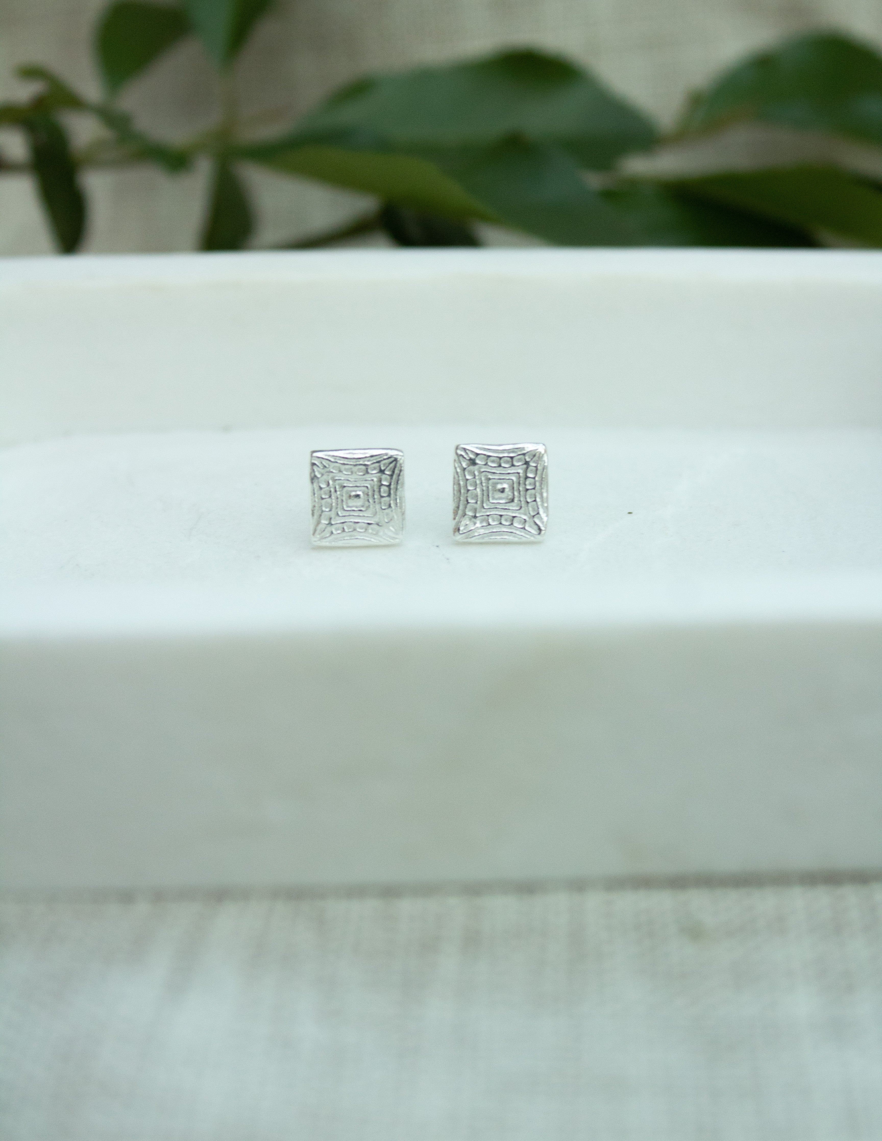 Square geometric pattern stud earrings