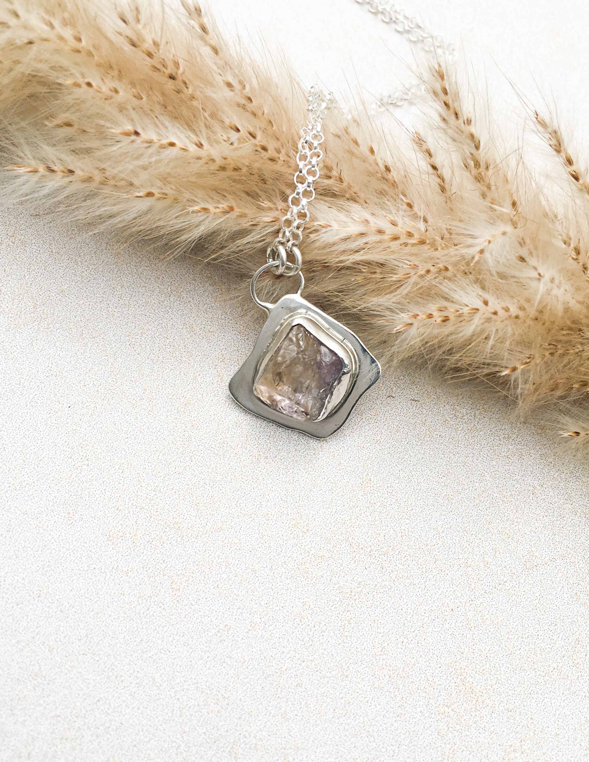 Organic Fluorite crystal unisex necklace