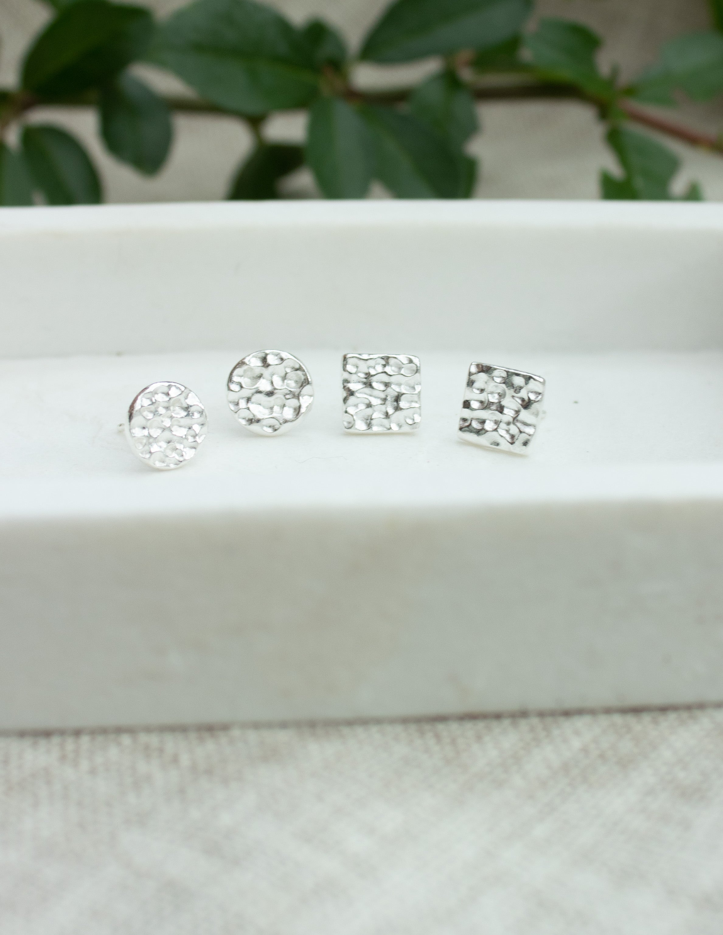 Round Hammered circle and square studs