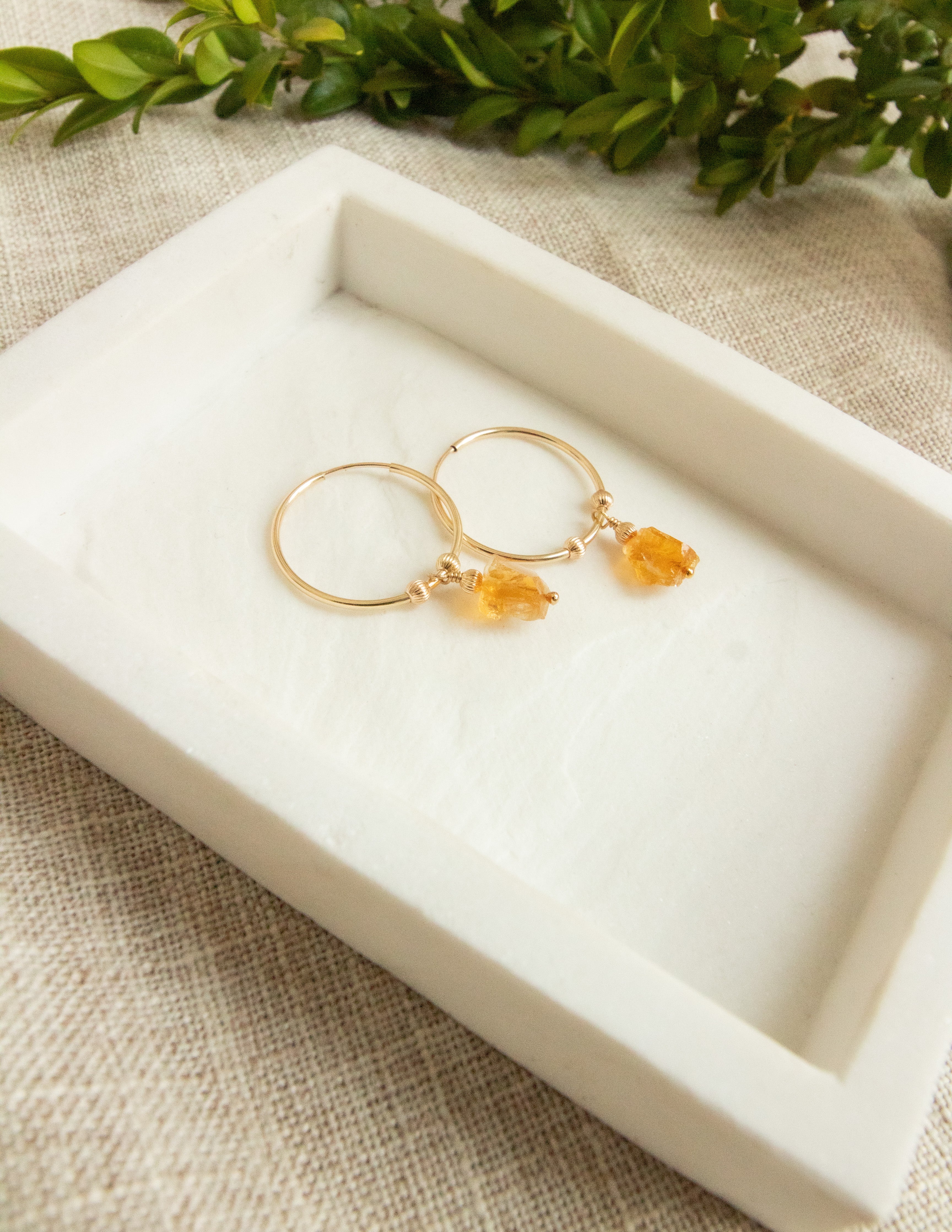 Citrine crystal gold filled hoops