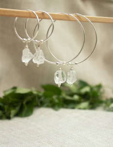 Clear Quartz crystal hoop earrings