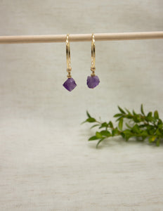 Amethyst crystal 14k Gold filled hoops