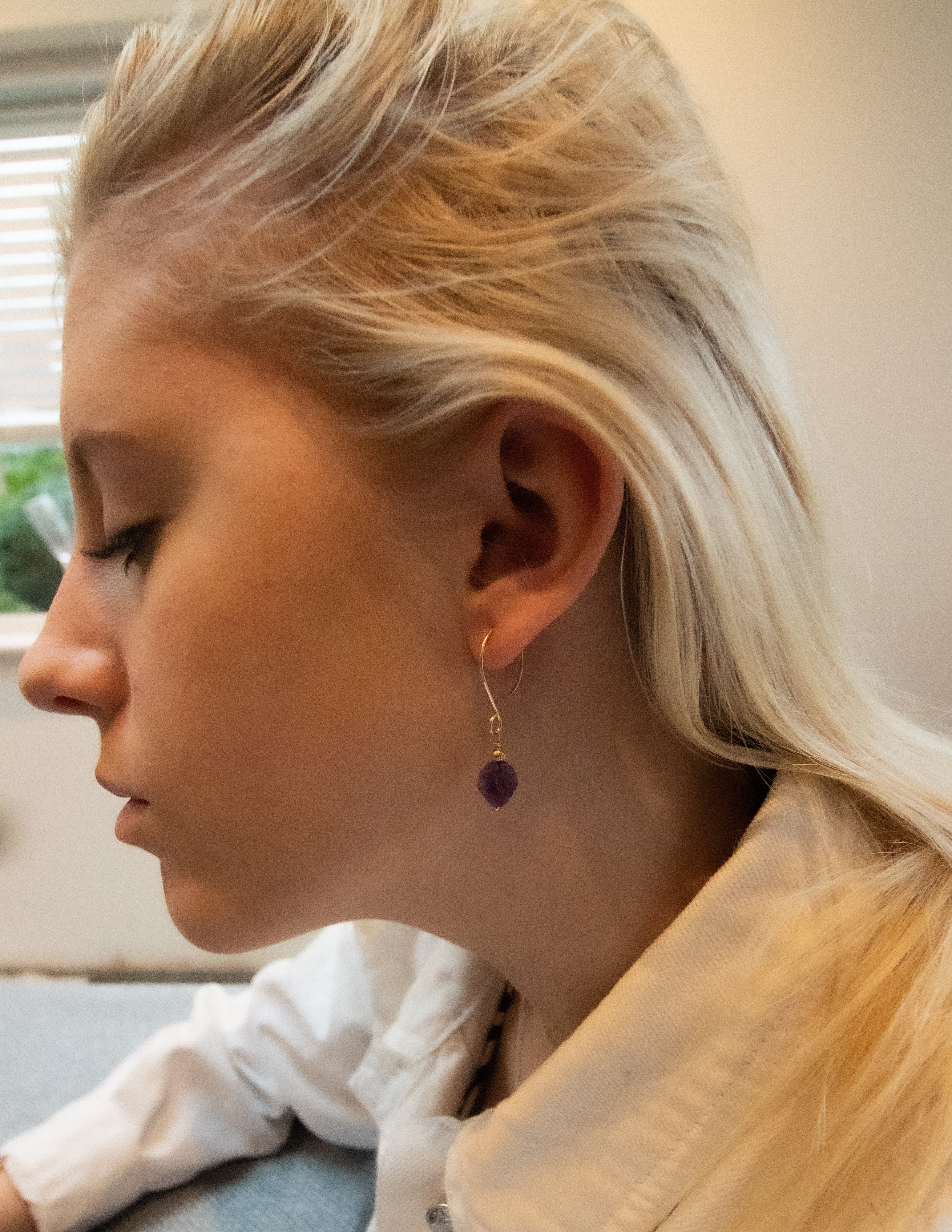 Amethyst crystal 14k gold filled earrings